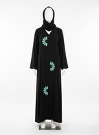 Midnight Bloom Green Ribbon Floral Abaya