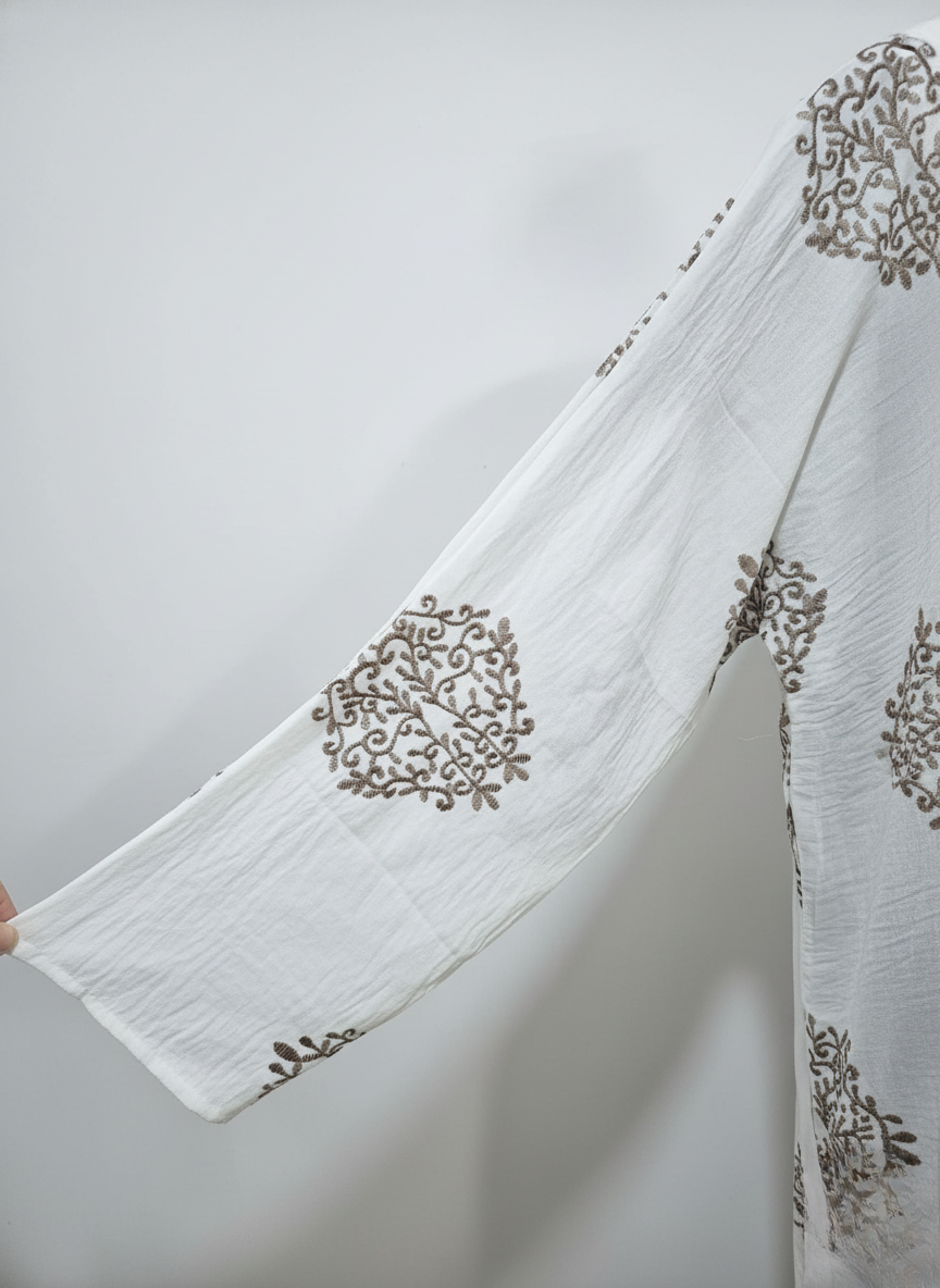 Elegant White and Brown Embroidered Set