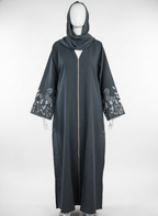 Elegant Dark Gray Embroidered Sleeves Abaya