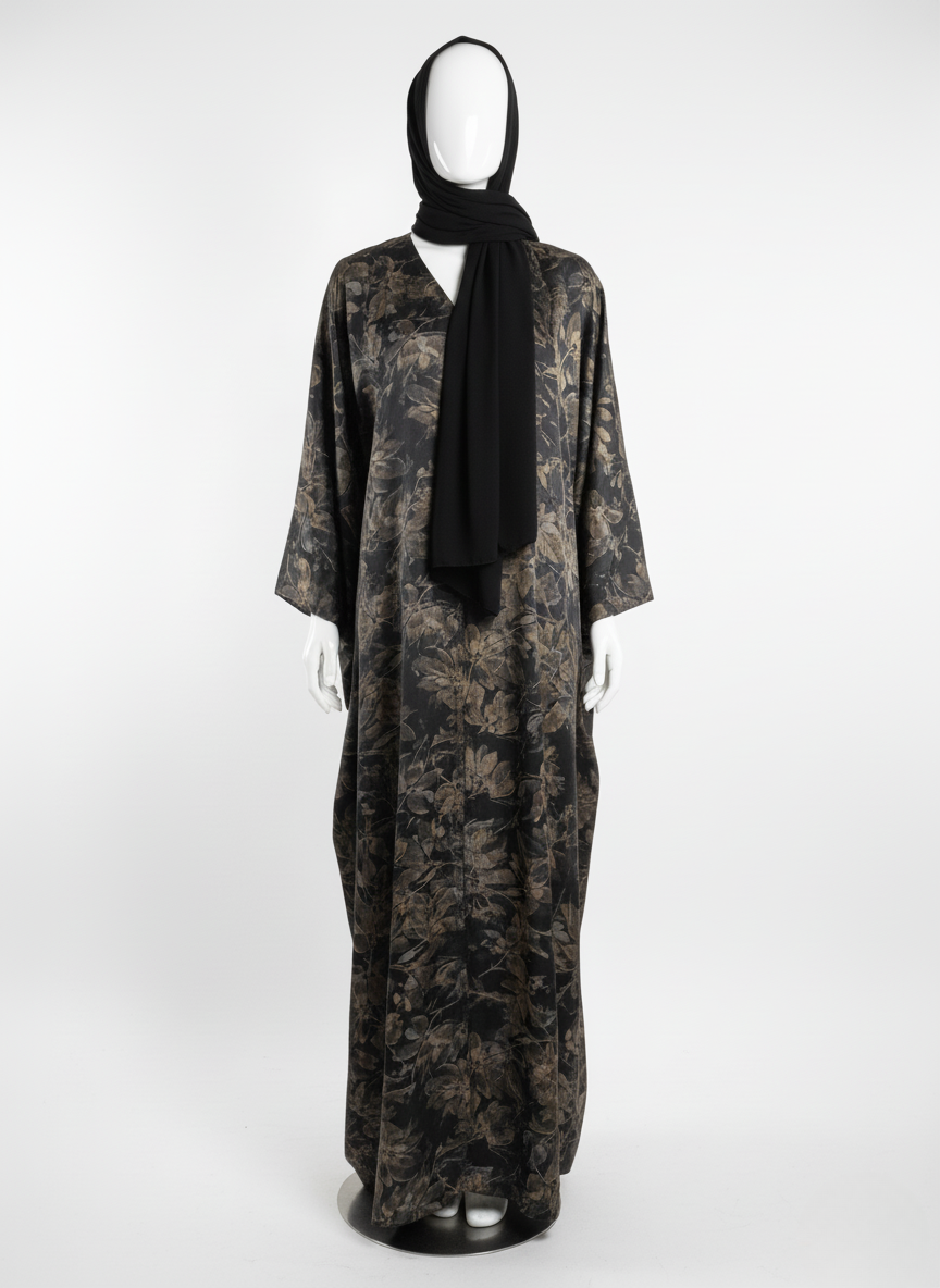 Graceful Black Self-Print Shiny Abaya