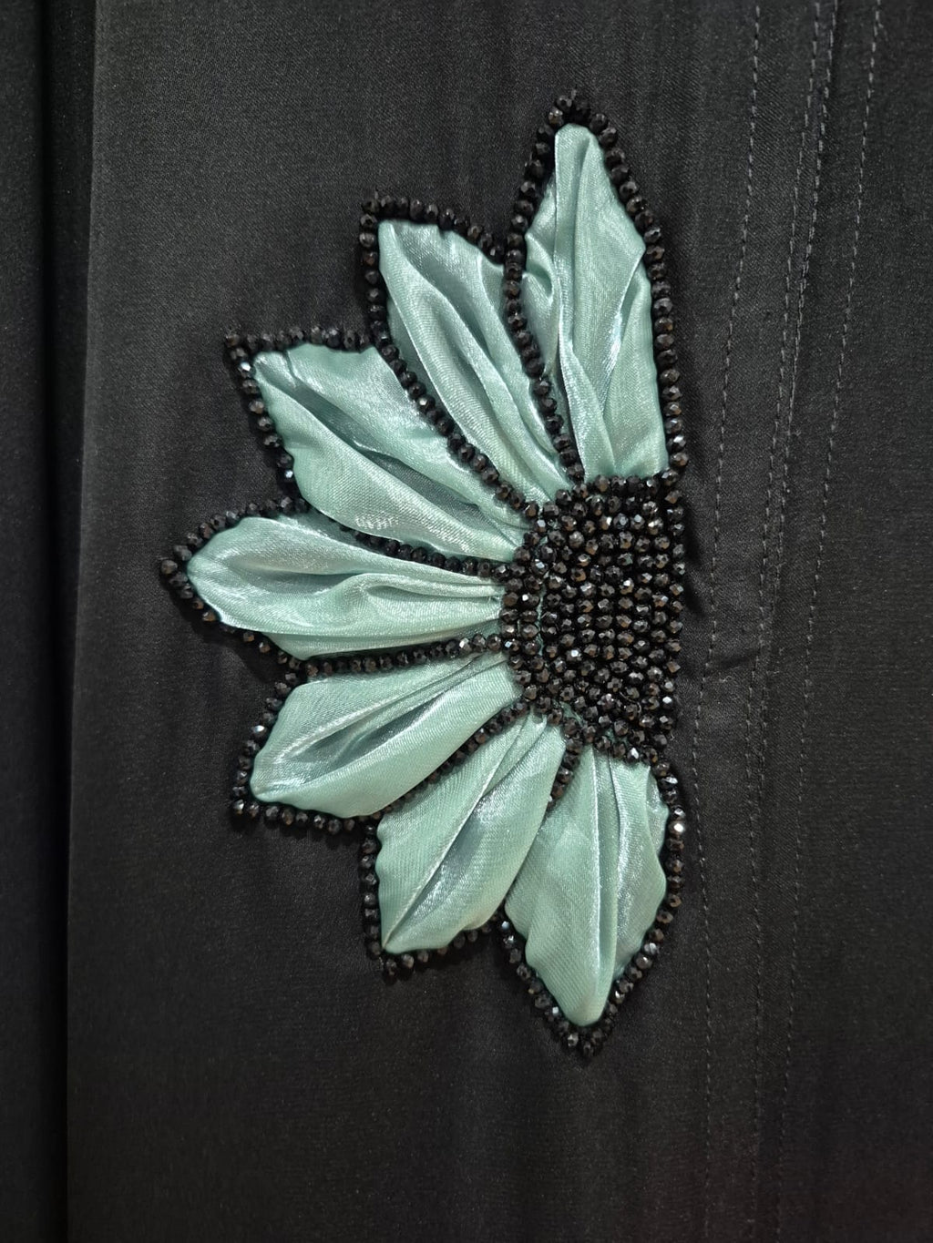 Midnight Bloom Green Ribbon Floral Abaya
