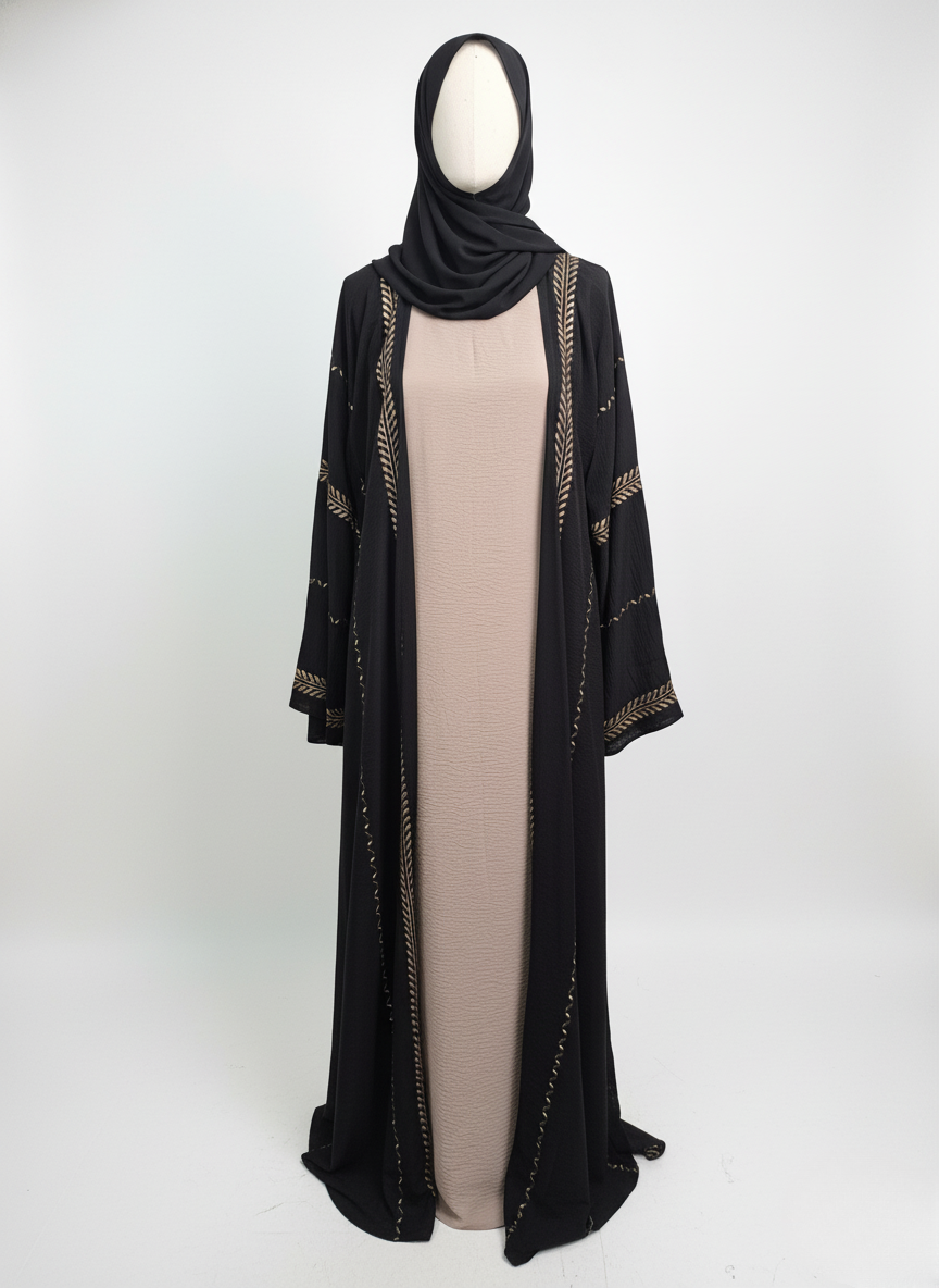 Leaf Motif Embroidered Abaya
