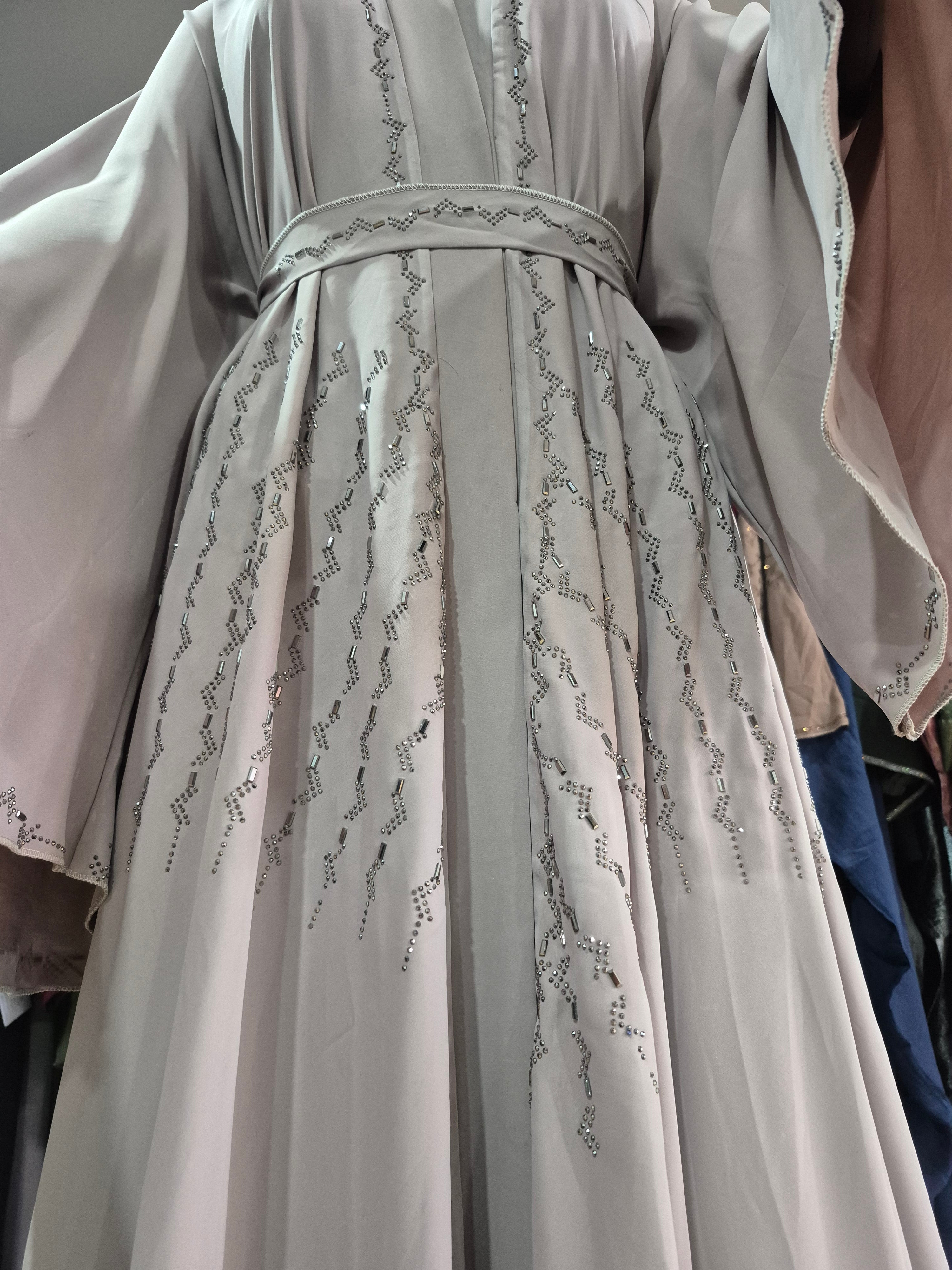 The Ethereal Blush Abaya: Delicately Embellished