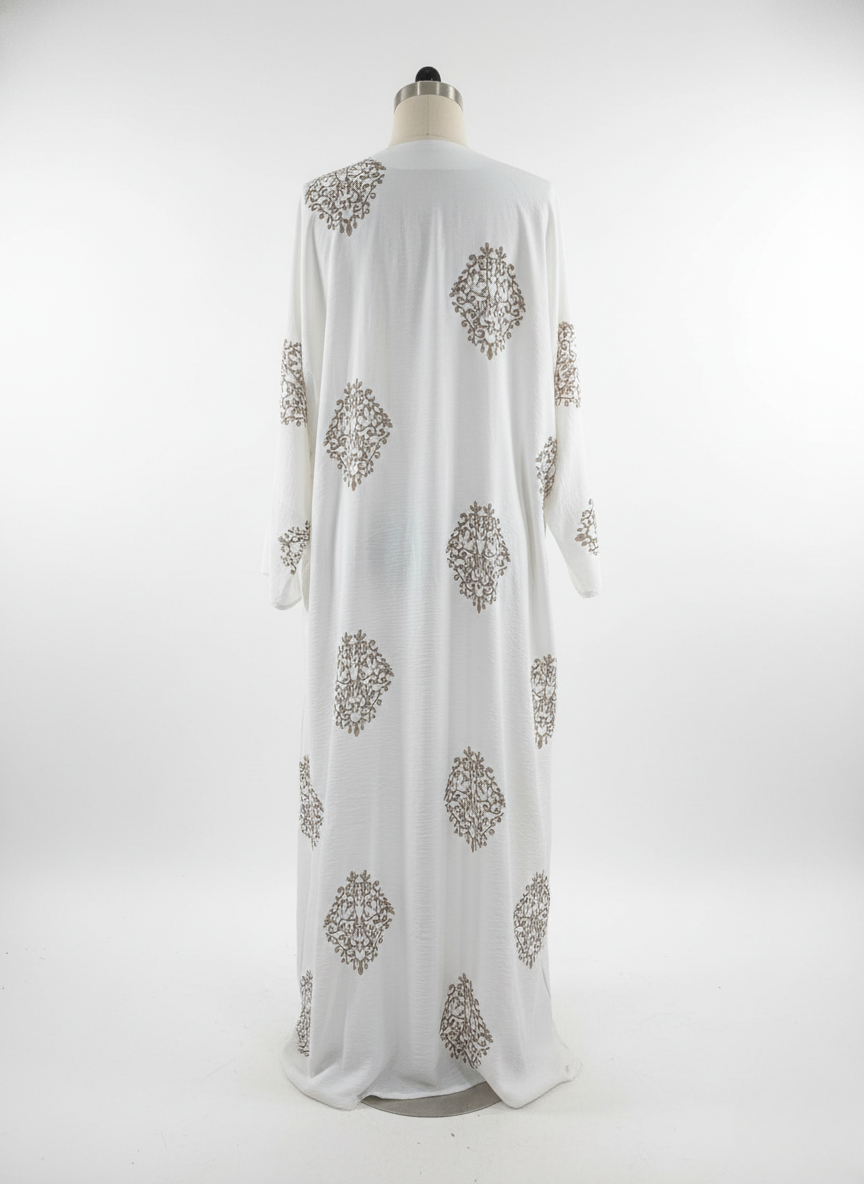 Elegant White and Brown Embroidered Set