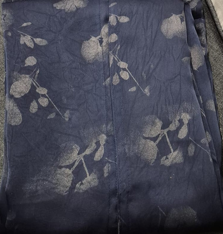 Navy Leaf Harmony Self-Print Abaya