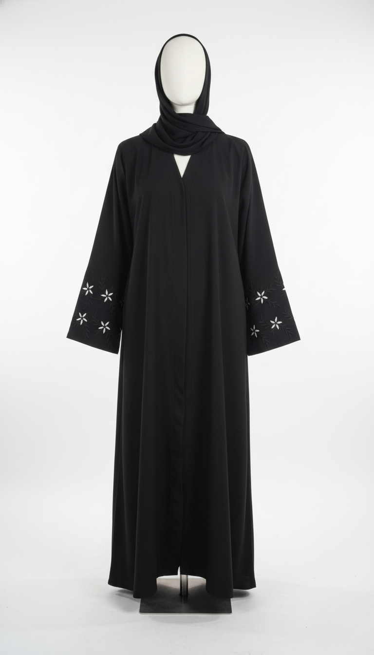 Graceful Black with White Floral Embroidery