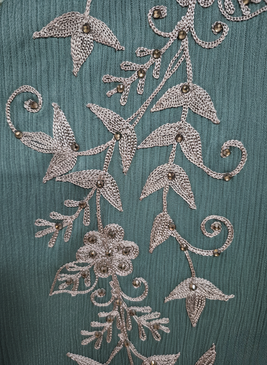 Front and sleeve embroidery green