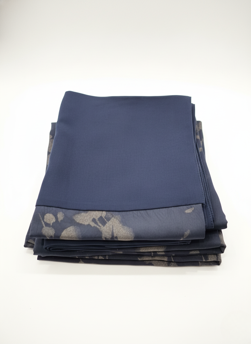 Navy Leaf Harmony Self-Print Abaya
