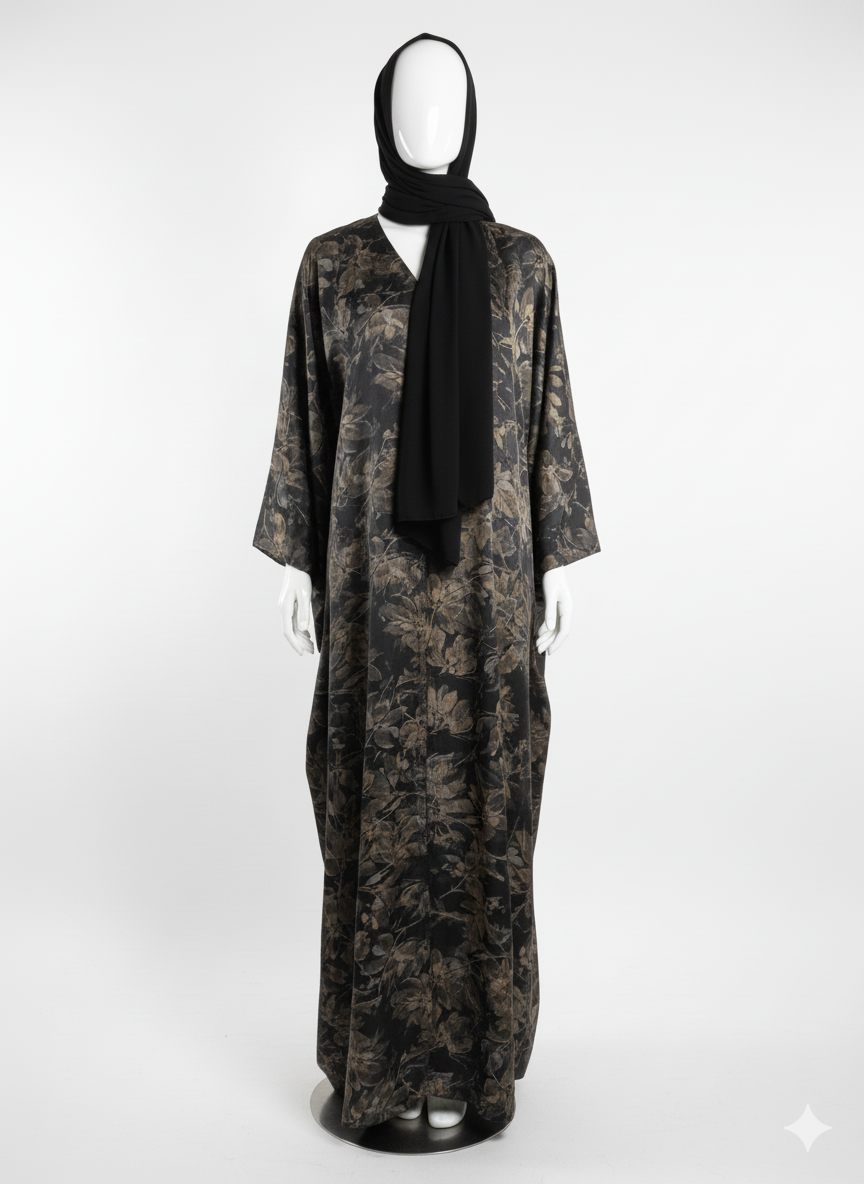 Graceful Black Self-Print Shiny Abaya