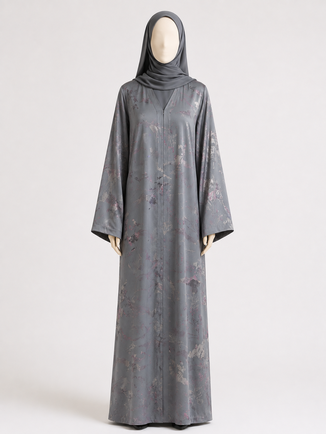 Elegant Self Print Gray Abaya