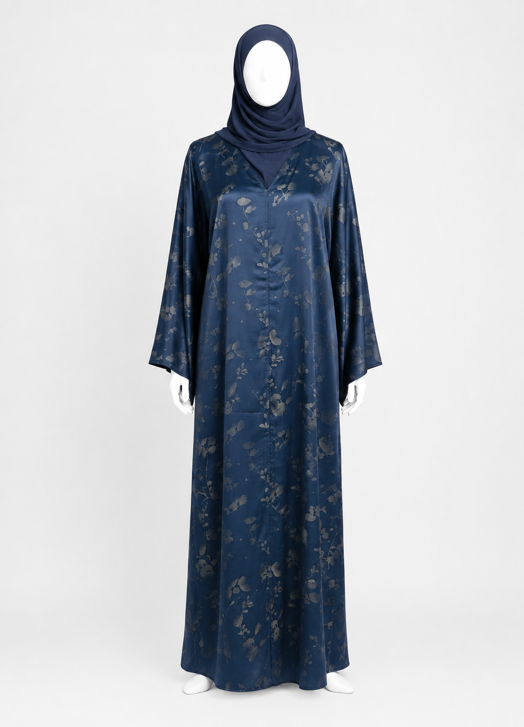 Navy Leaf Harmony Self-Print Abaya