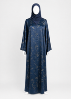 Navy Leaf Harmony Self-Print Abaya