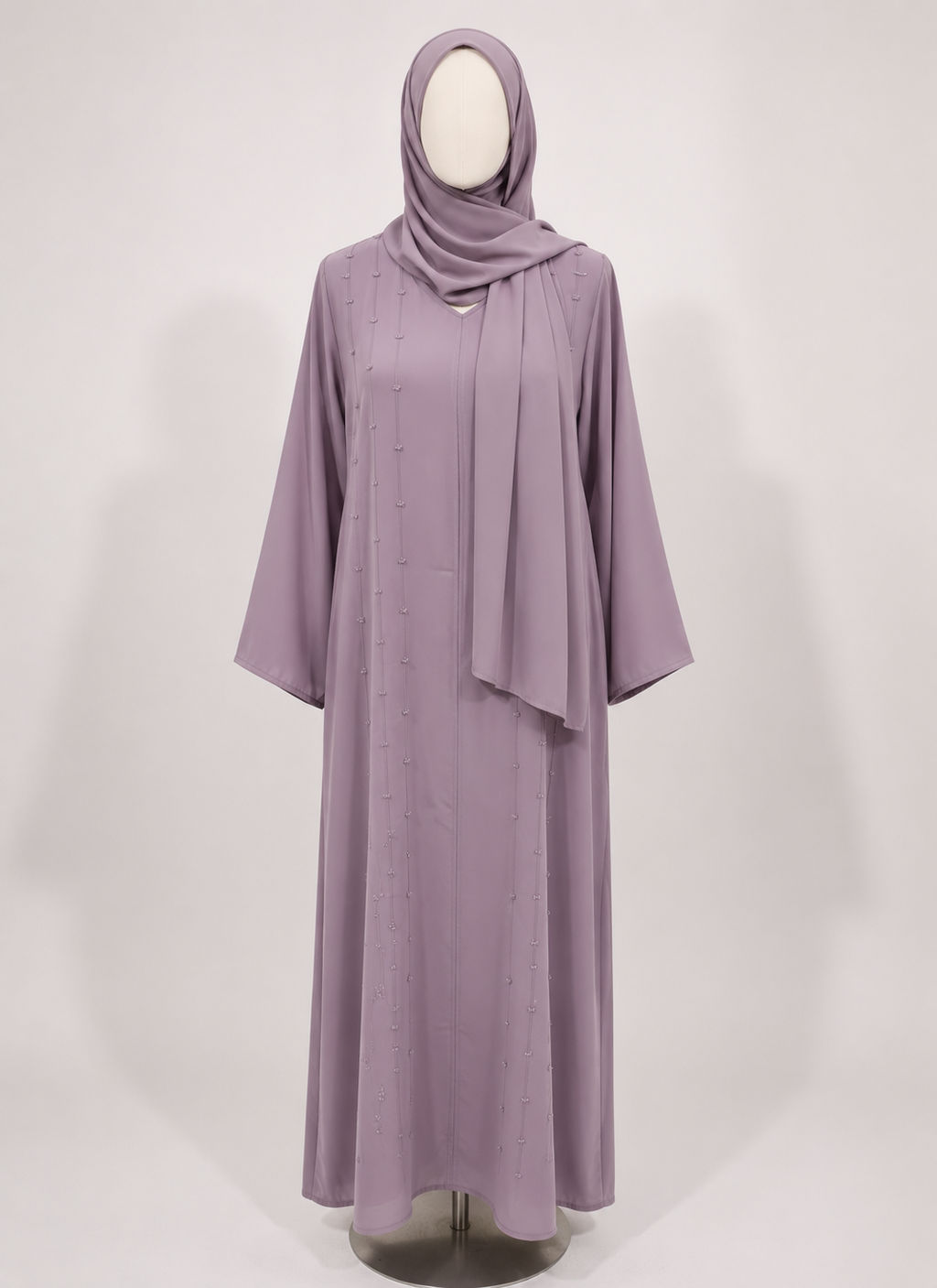Elegant Front-Beaded Plain Abaya