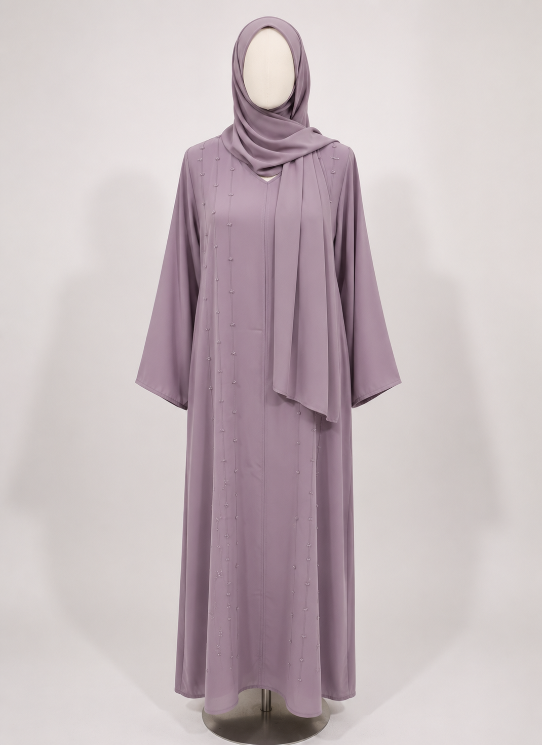 Elegant Front-Beaded Plain Abaya
