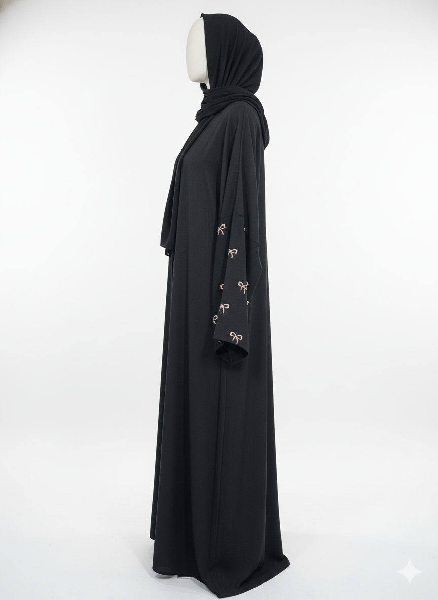 Elegant Black with Sleeve-Only Bow Accent