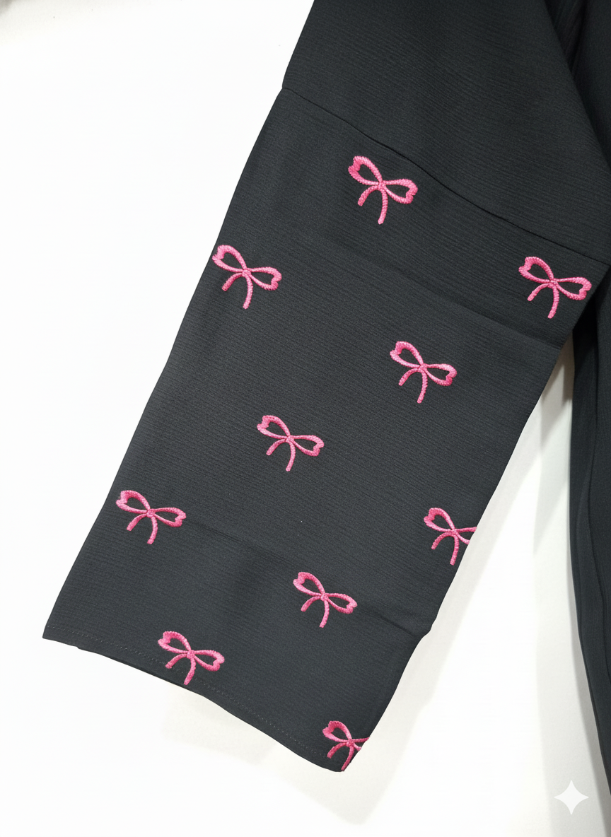 Elegant Black with Sleeve-Only Bow Accent