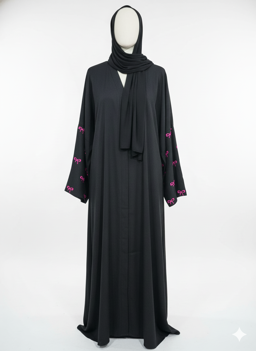 Elegant Black with Sleeve-Only Bow Accent