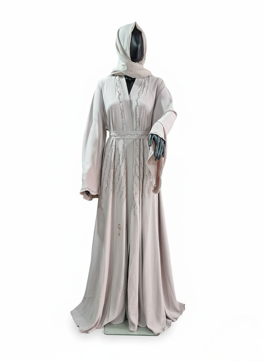 The Ethereal Blush Abaya: Delicately Embellished