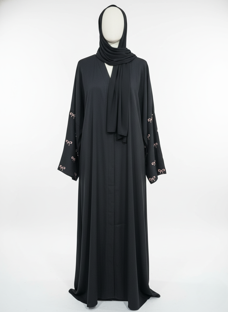 Elegant Black with Sleeve-Only Bow Accent
