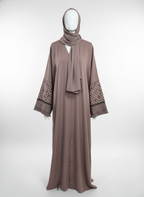 Medium Brown Embroidered Sleeve Modest Abaya