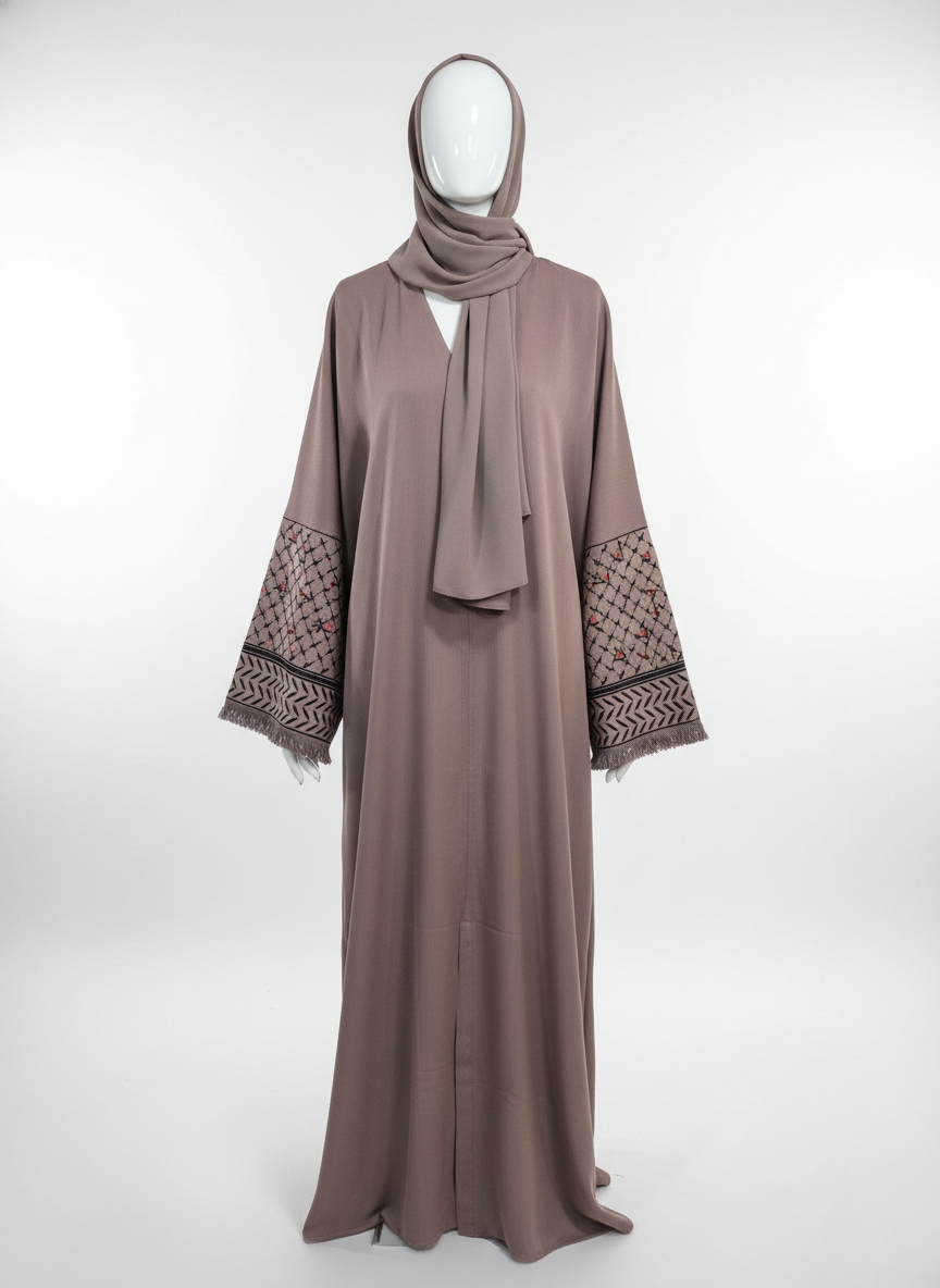 Medium Brown Embroidered Sleeve Modest Abaya