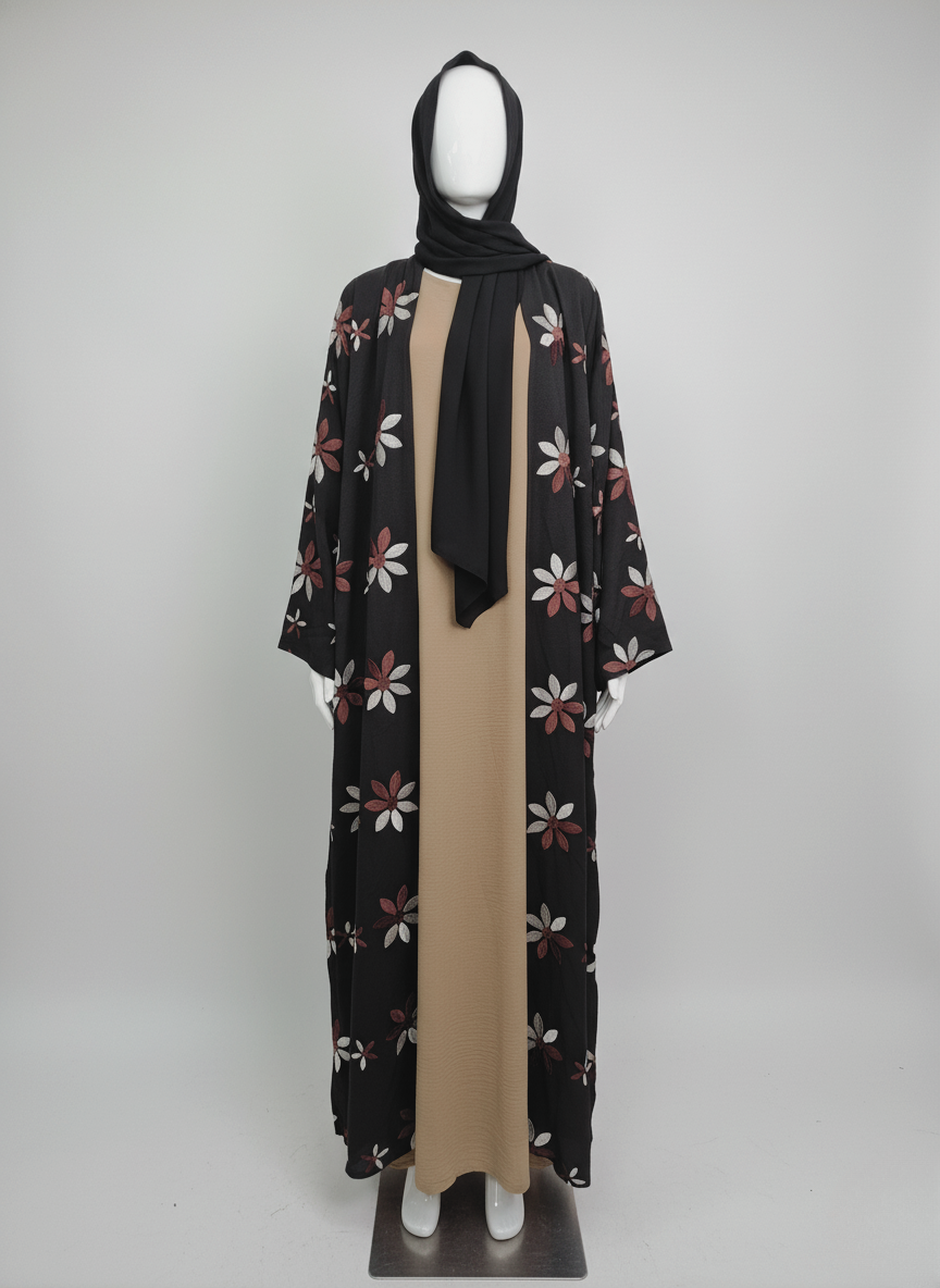 Full Floral Black & Brown Abaya