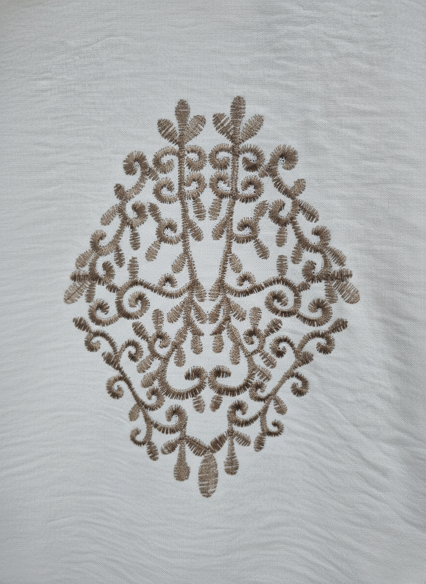 Elegant White and Brown Embroidered Set