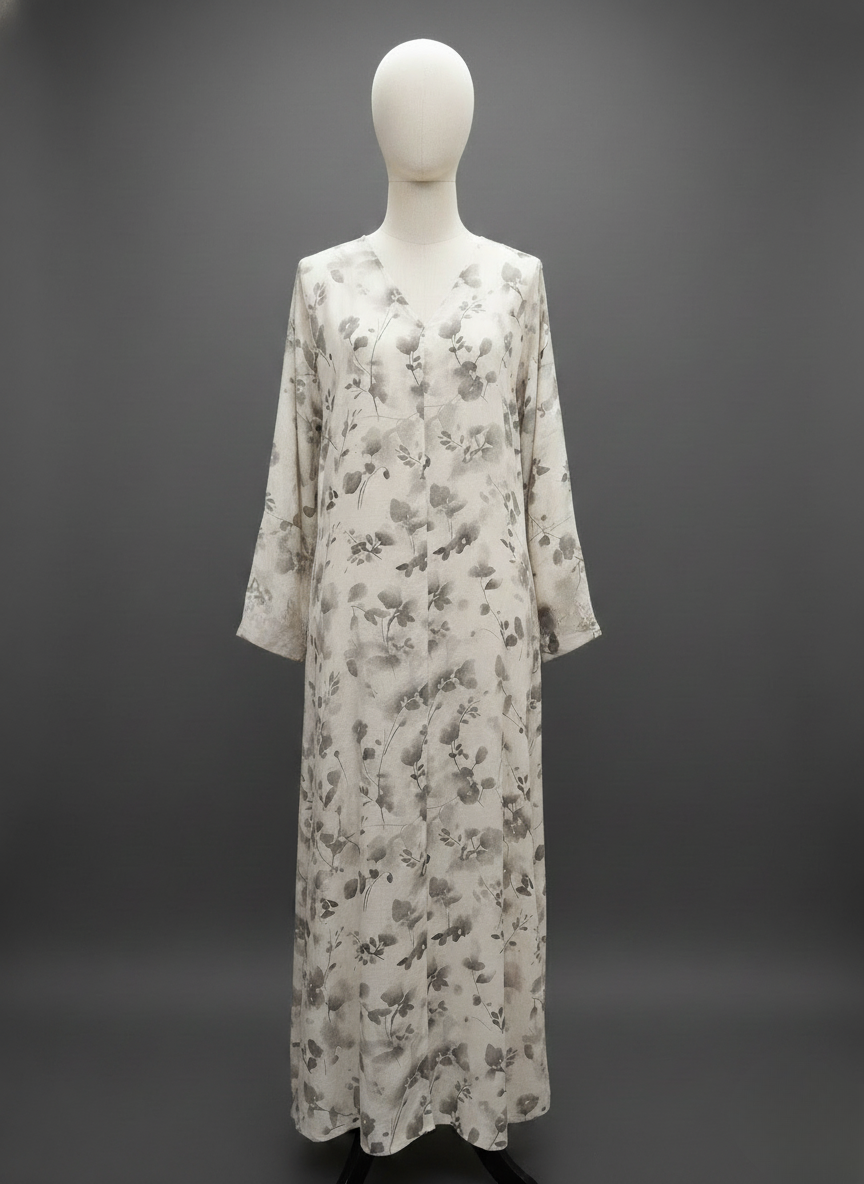 Petal Flow Self-Print Abaya