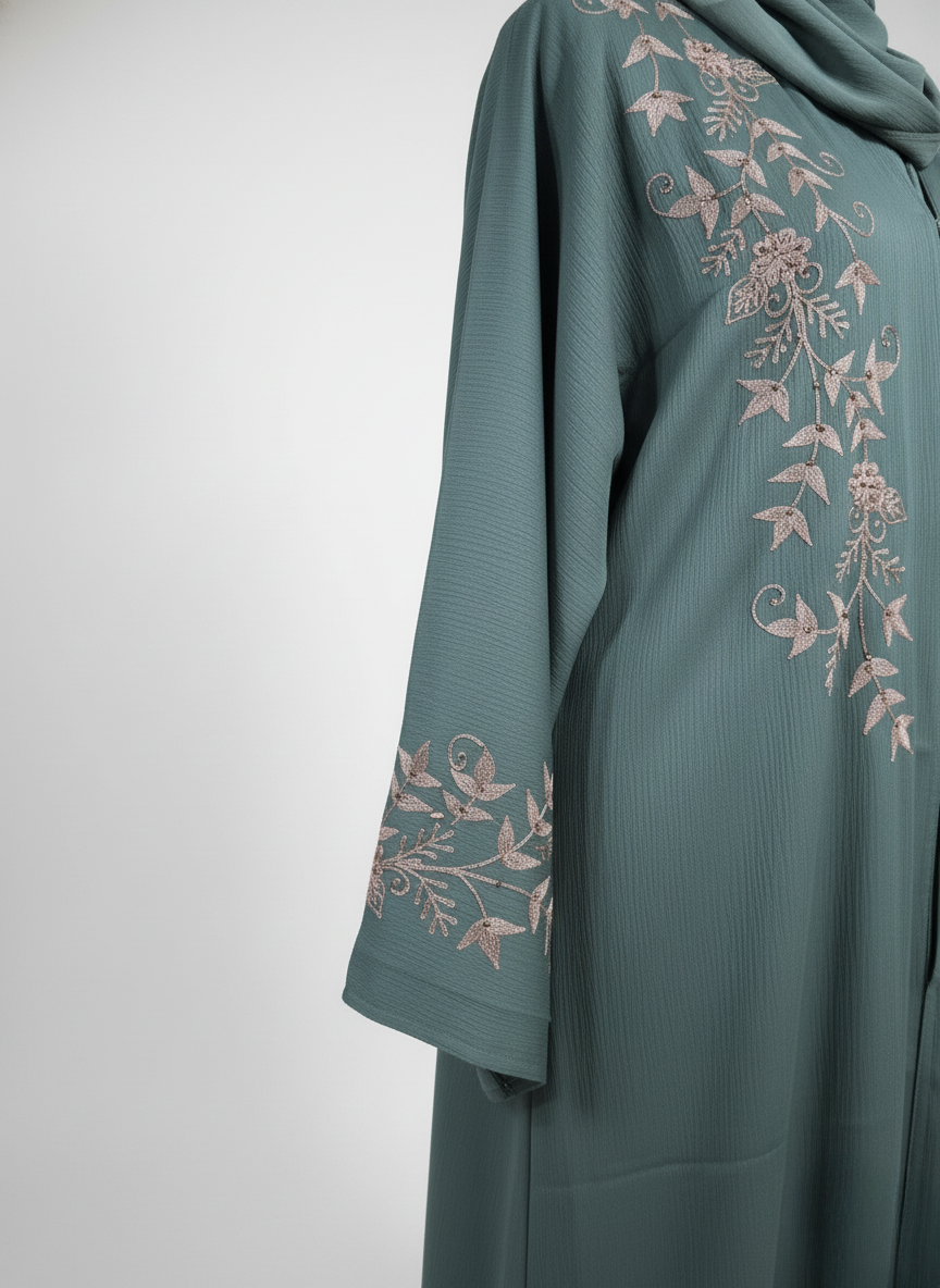 Front and sleeve embroidery green
