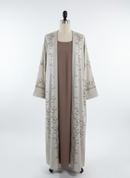 Sahara Luxe Abaya Set with Delicate Brown Embroidery