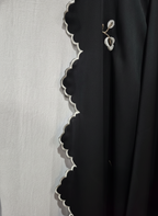 Luxury Black & White Abaya with Mini Floral Embroidery
