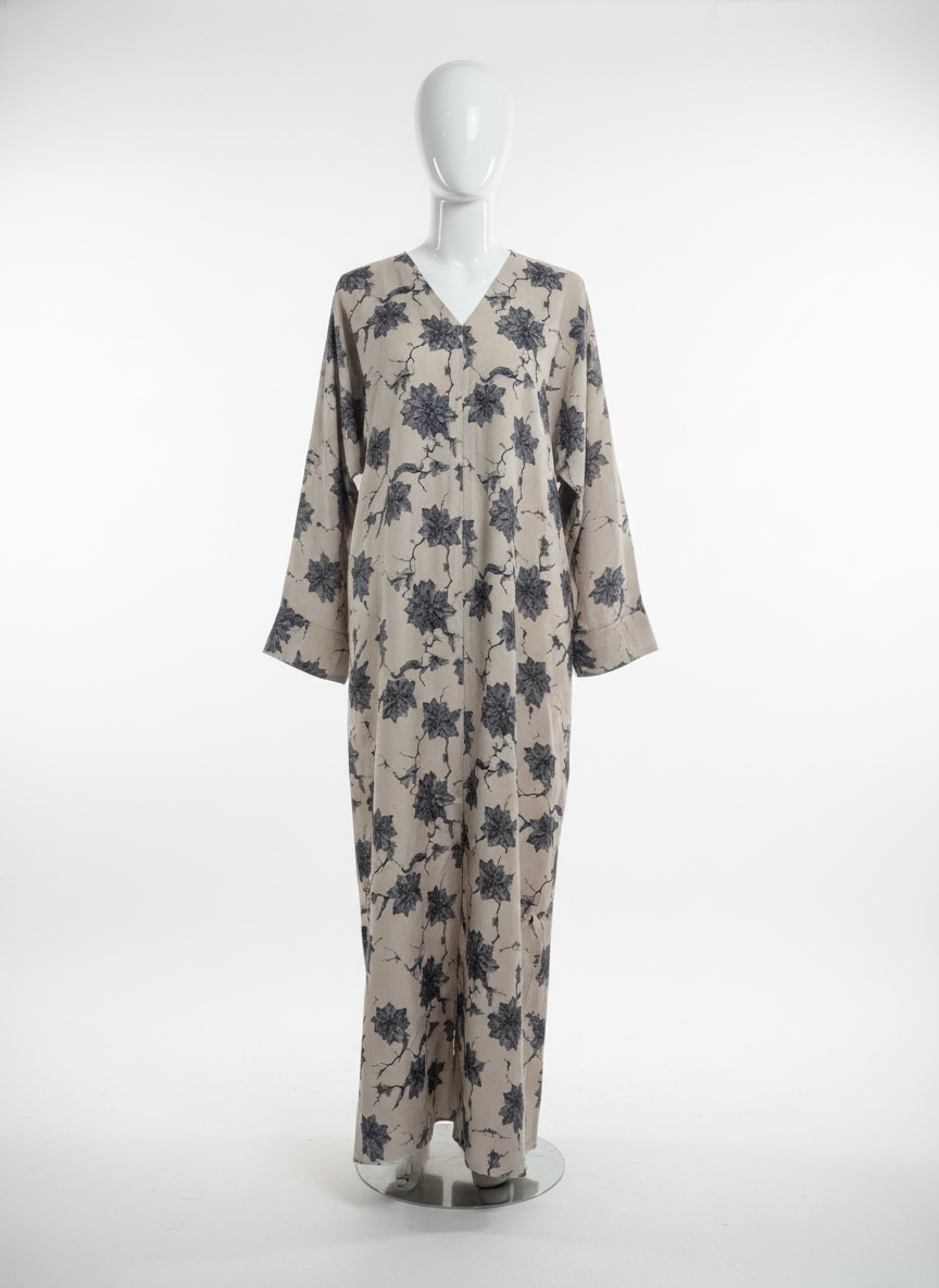 Soft Bloom Self-Print Floral Abaya