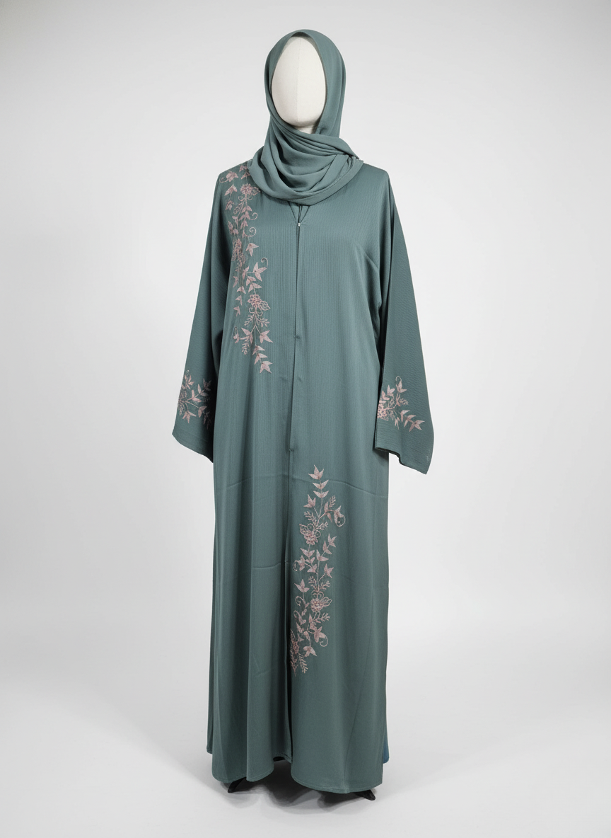 Front and sleeve embroidery green